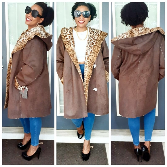 💎NEW Adrienne Landau Brown/Leopard Faux Fur Coat - Picture 10 of 11